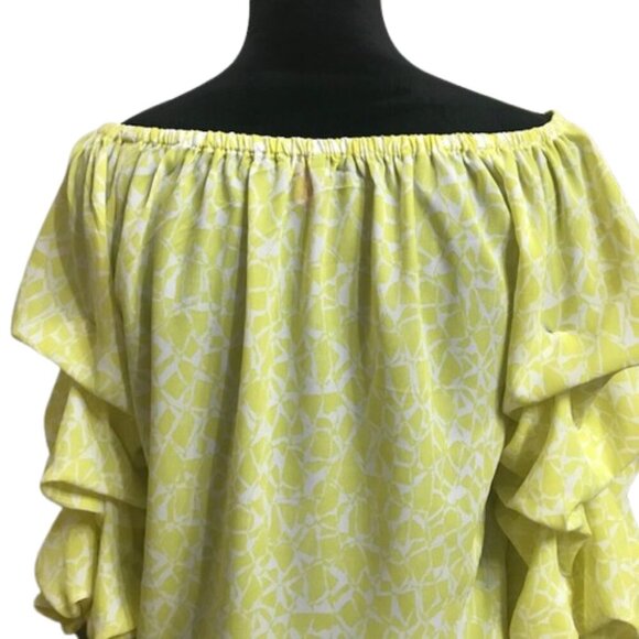 Vince Camuto Women's Yellow Geo Print Off the Shoulder Cha Cha Blouse Medium - Picture 6 of 10